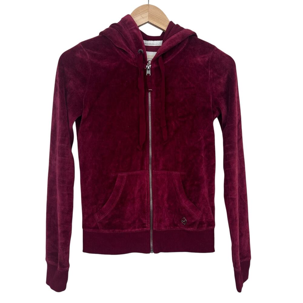 Hollister Maroon Velour Full Zip Hoodie Sz XS